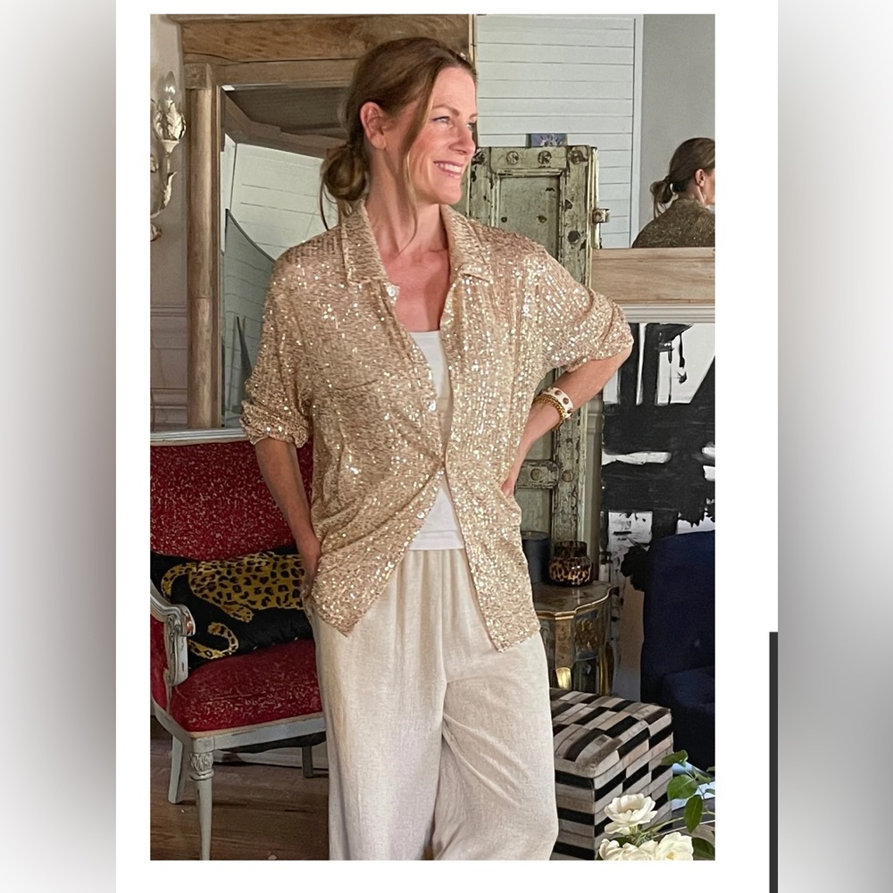 Porter Collective (Millard) Beige/gold stretchy semi-sheer micro sequin fabric